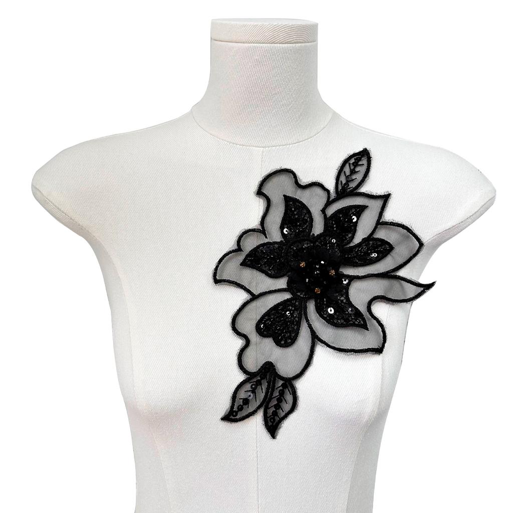 Solid Color Mesh Embroidery Sequined Flower Cloth Sticker Heavy Industry Applique Clothing Decorative Lace Accessories