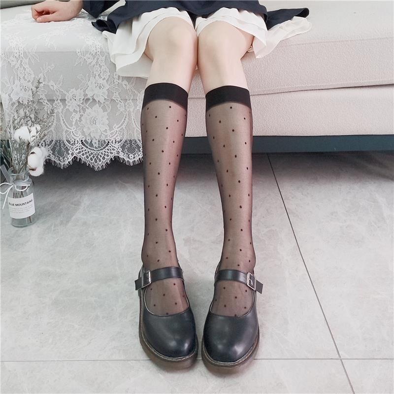 1Pair/2Pairs/3Pairs,Black Polka Dot Mesh Calf Socks, All-match Thin Breathable Knee High Socks, Women's Stockings & Hosiery