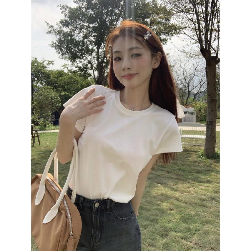 High Quality Short Sleeve T-Shirt Women s Popular Summer Basic Crew Neck Front Shoulder Top S