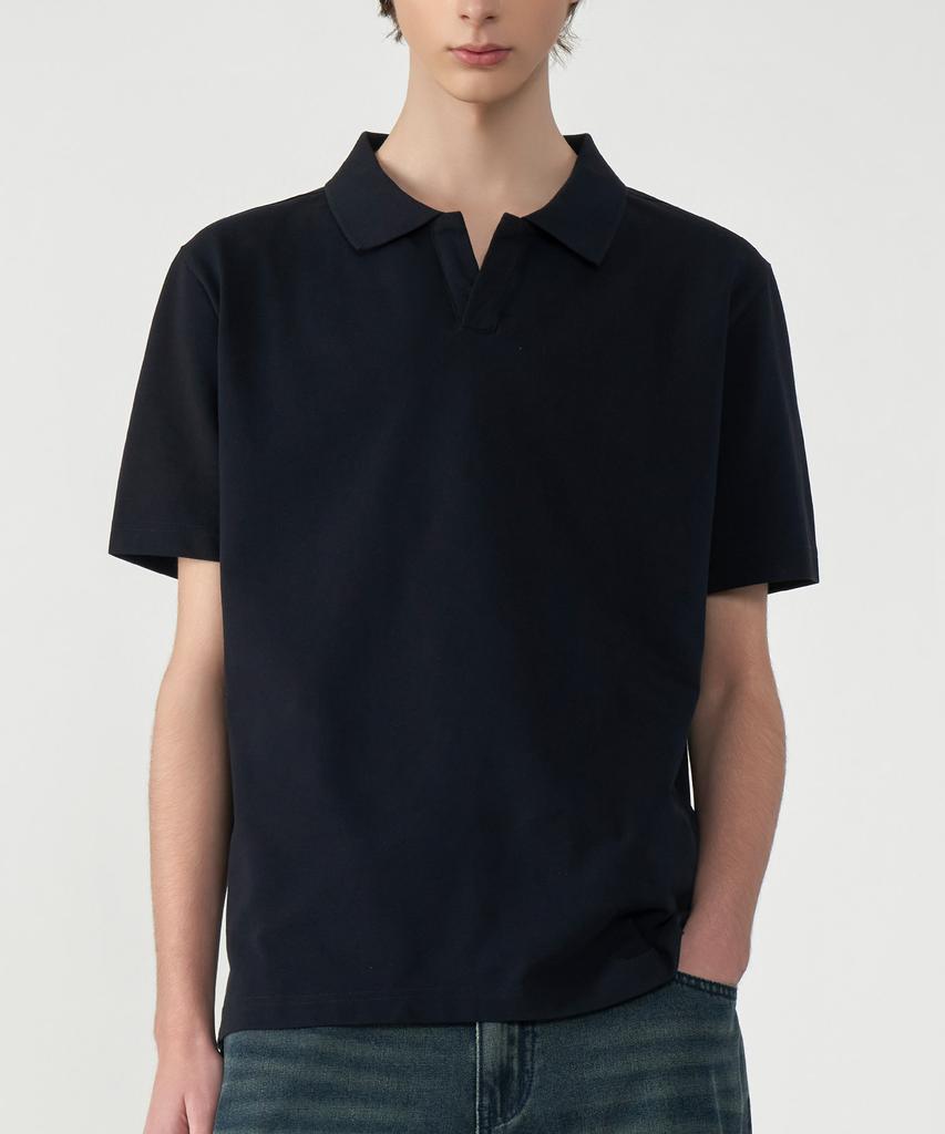 UNTAPPED STUDIO Cotton Pique Slit Neck Collared Short Sleeve Polo Shirt 3 Colors (Type A)