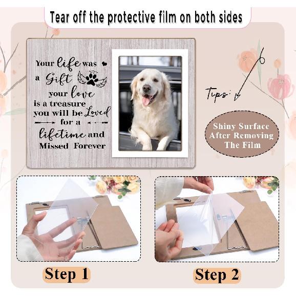 Pet Memorial Frame - In Loving Memory of Dogs, Sympathy Gift for Pet Loss, Gray Wooden Frame