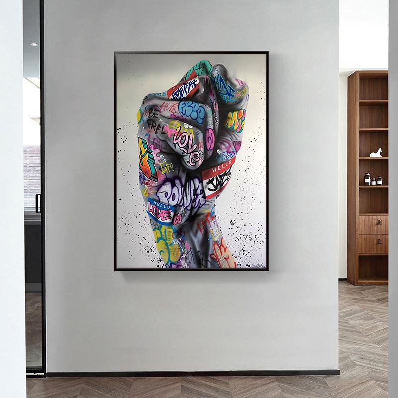 Abstract Hand Canvas Wall Art Painting Graffiti Street Pop Art Love Posters and Print Picture Modern Living Room Home Decoration