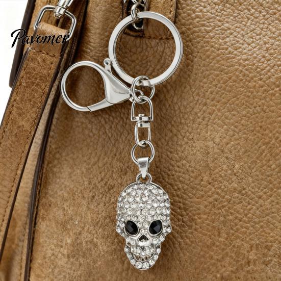 Sparkling Skull Keychain Bling Rhinestone Keychain, Halloween Gothic Car Key Ring Keyring Pendant, Handbags Backpacks Purse Charm Accessory