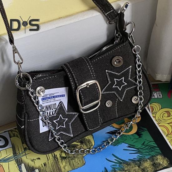 Grunge Hobo Bag Denim Shoulder Bag Underarm Bag Vintage Crossbody Bag Casual Handbag for Women Girls Daily Outings Street