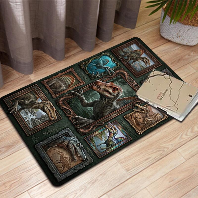 Prehistoric Dinosaur Gallery Pattern Rug Floor Mat for Living Room or Bedroom Soft and Comfortable Carpet a Gift for Birthday and Holiday.