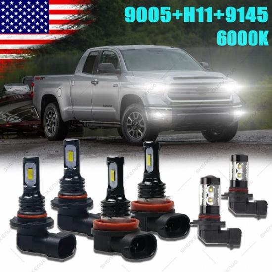 For 2007 - 2013 Toyota Tundra Combo 9005 H11 9145 LED Headlights Fog Light Bulbs