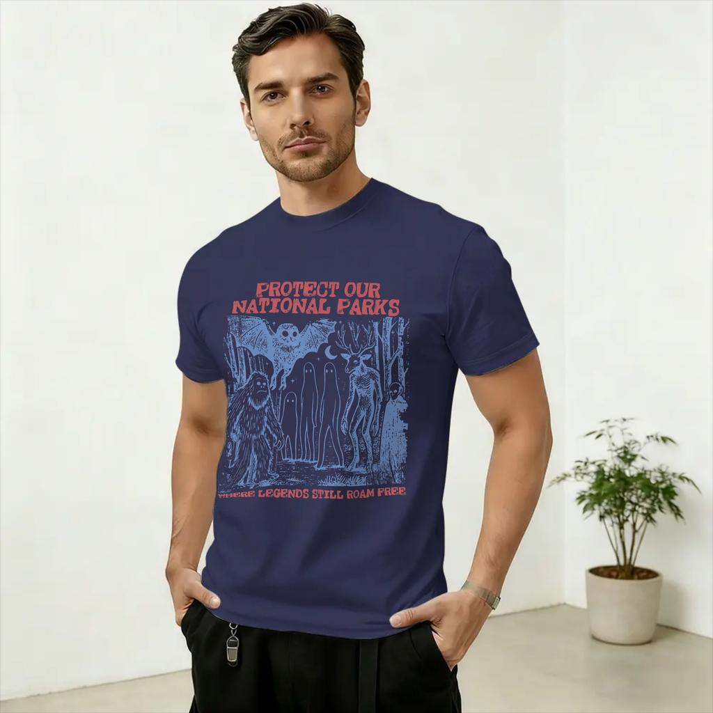 Vintage Protect Our National Parks MothUnisex Cryptid Weirdcore Horror T-Shirt Unisex Cotton T Shirts Short Sleeve Tees Classic Tops