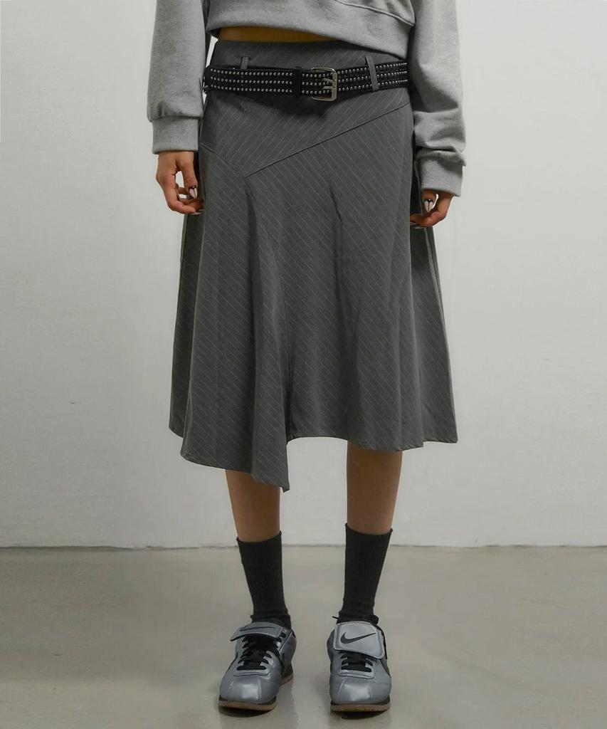 Chix Pinstripe Asymmetrical Midi Skirt Charcoal