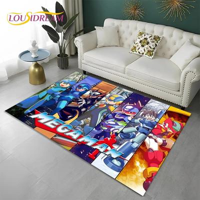 Megaman Cartoon Rockman Retro Games Carpet Rug for Home Living Room Bedroom Sofa Doormat Decor,Child Area Rug Non-slip Floor Mat