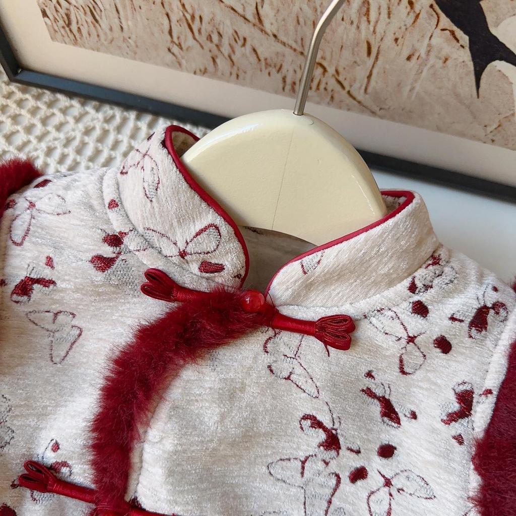 New Winter Arrival: Baby Girls' Chinese Style Fleece-Lined Vest & Long Pants Set - AWB138.