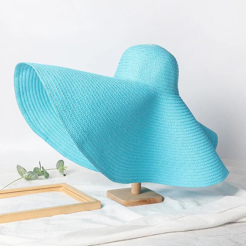 Oversize 25Cm Wide Brim Straw Hat Women'S Beach Cap Foldable Sunshade Protection Hat Ladies Sun Hats For Summer Girls
