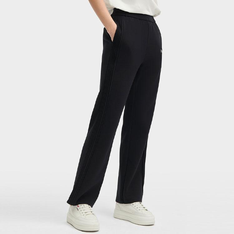 FILA Heritage Series Solid Color Mid Waist Simple Comfortable Straight Leg Casual Pants Women bottoms Black F11W418609F-BK