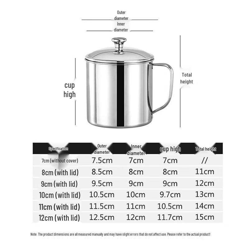 Thickened 304 Stainless Steel Mug with Lid and Handle