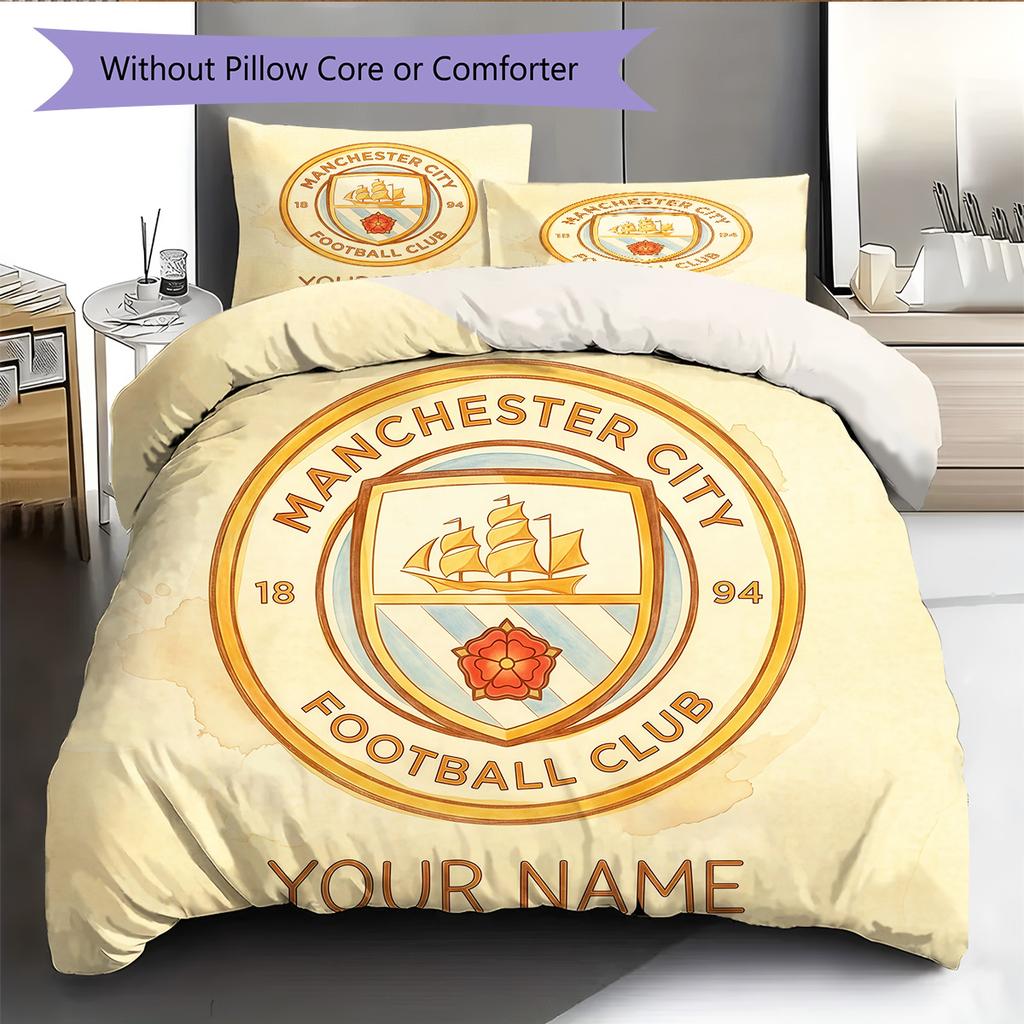 Custom Name Manchester City Pattern Bedding Quilt Set Home Decoration Gift (1 * duvet cover + 2 * pillowcase without core)