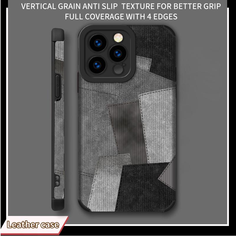 

Чехол из кожи с вертикальным зернистым узором, контрастный тканевый чехол с узором, мягкий силиконовый чехол для телефона с объективом камеры, полная защита для iPhone iPhone 16 чёрный