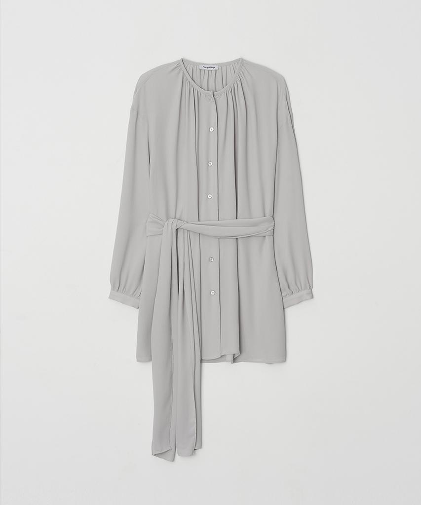 Meojiaenminggeul Halo Neck Shirring Belt Chiffon Blouse (Mint Gray)
