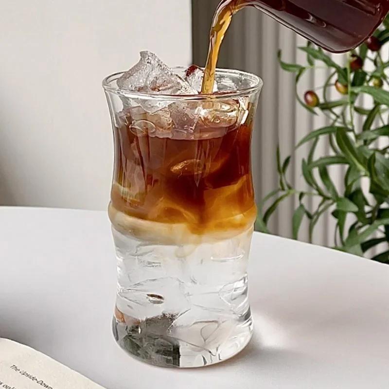 1PC 400MI Tazza di Vetro Trasparente con Nodo di Bambù Tazza da Caffè Resistente al Calore Tazza da Tè Tazze per Acqua Latte Succo di Frutta Estivo Tazza da Bere