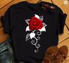 Creative Rose Musical Note Print Unisex Tshirt Crew Neck Short Sleeve New Harajuku Casual Fashion Tops