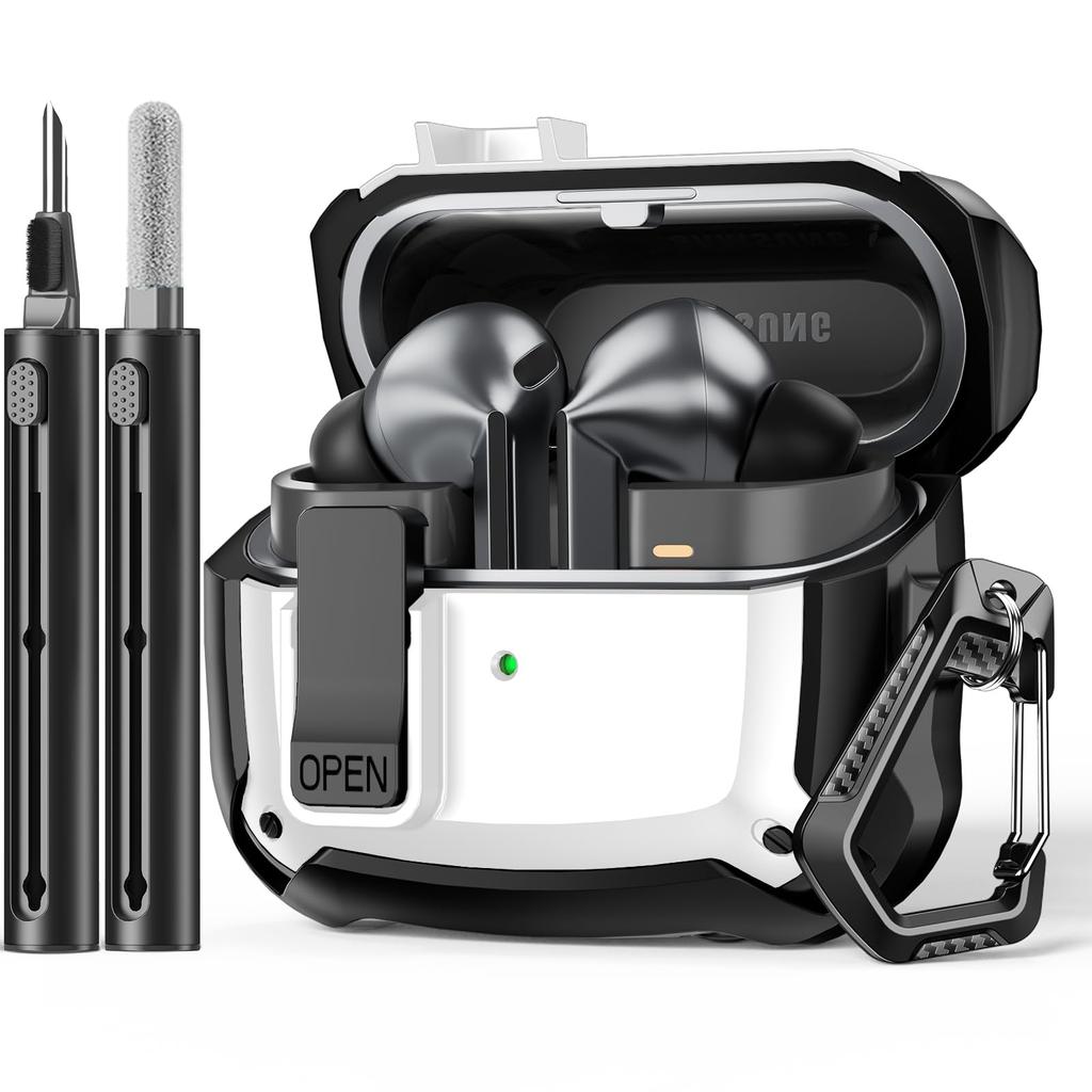 For Samsung Galaxy Buds 3 Pro/Buds 3 Case Cover with Secure Lock Clip Shockproof Protective Case with Carabiner & Cleaning kit