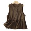 Women S Cotton Ruffled Round Neck Loose Fit Vest Top