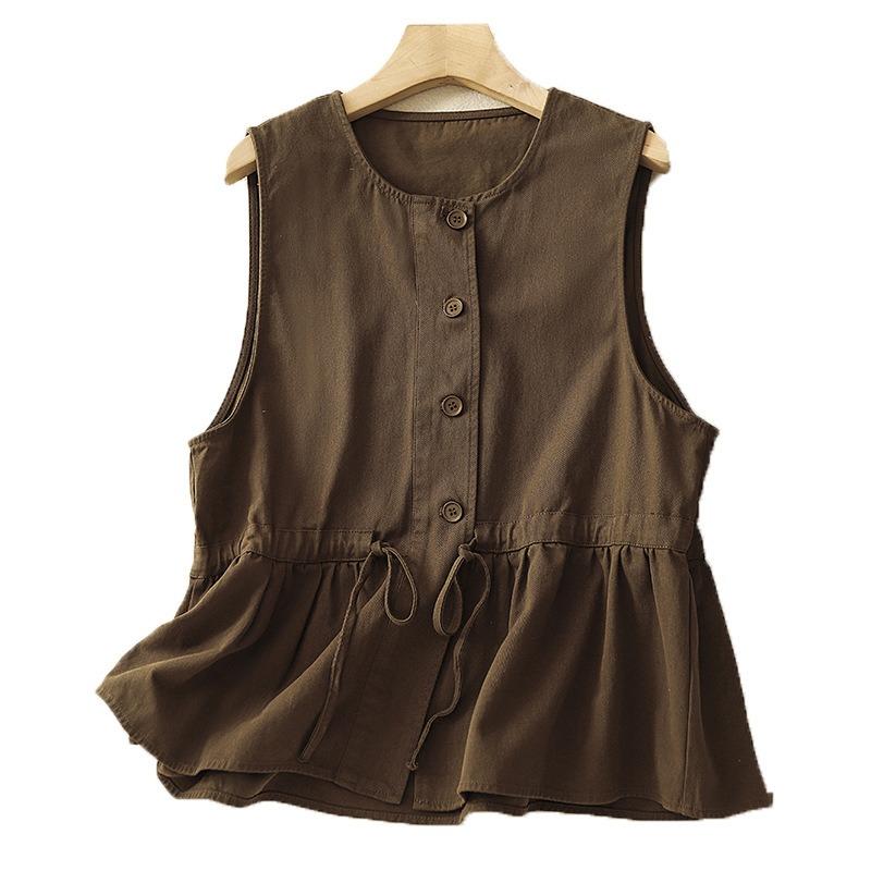 Women S Cotton Ruffled Round Neck Loose Fit Vest Top