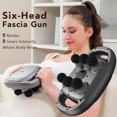 Sechsköpfige Faszienpistole, kabelloses Massagegerät für die Taille und den Rücken, Hochfrequenzvibration, rotes Licht, Massagepistole zur Muskelentspannung am Körper und an der Schulter