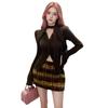 2024 Women's Plaid Cardigan and Hip-Wrapping Skirt Set - Long-Sleeve, Autumn/Winter