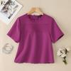 ZANZEA Women Casual Lace Splice Round Neck Summer Short Sleeve Blouse