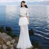 Thai Holiday Wear Black Flower Hollow Lace Short Top Streamer Fishtail Half-body Gauze Skirt Set