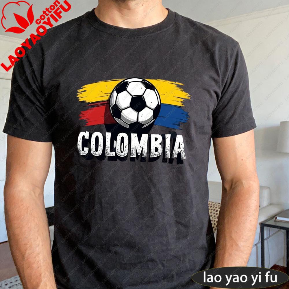 Colombia Soccer Ball Flag Tshirt Creative Design Unisex Summer Cotton Tshirt Soccer Party Supplies Casual Daily Life Unisex Wear
