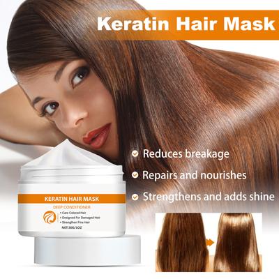 Keratin-Haarmaske, tiefenwirksam nährende Haarmaske, Haarmaske, reduziert Haarbruch, repariert und nährt, stärkt und hellt auf, 30 g