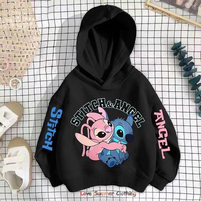 2026 Boys Girls Sweatshirts Birthday Gift Kids Hoodies Stitch HD Print Angel Stitch Casual Round Neck Long Sleeve 4-14Yrs