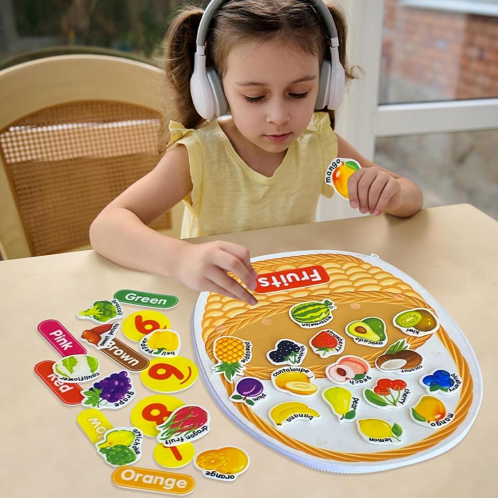 Montessori Busy Board for Toddler Felt Learning Activity BoardCommon Fruits and Vegetables  Sorting Learning for Preschool