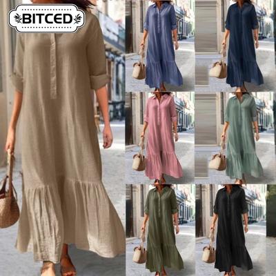 Moda Primavera Otoño Color Sólido Estampado Manga Larga Cuello Polo Vestidos Casuales Diseño Único