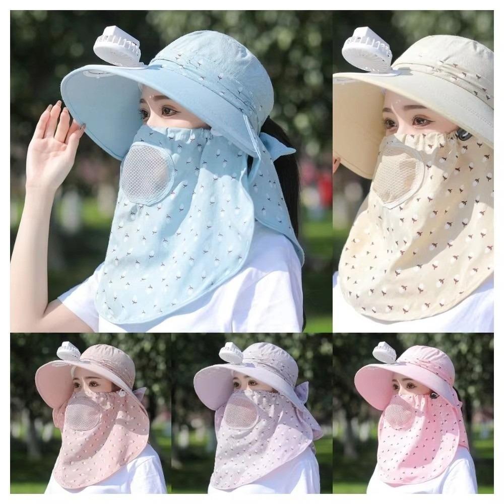 Windproof Tea Picking Hat Full Face Cover Women Sun Hat Electric Fan Bucket Hat  Mountaineering