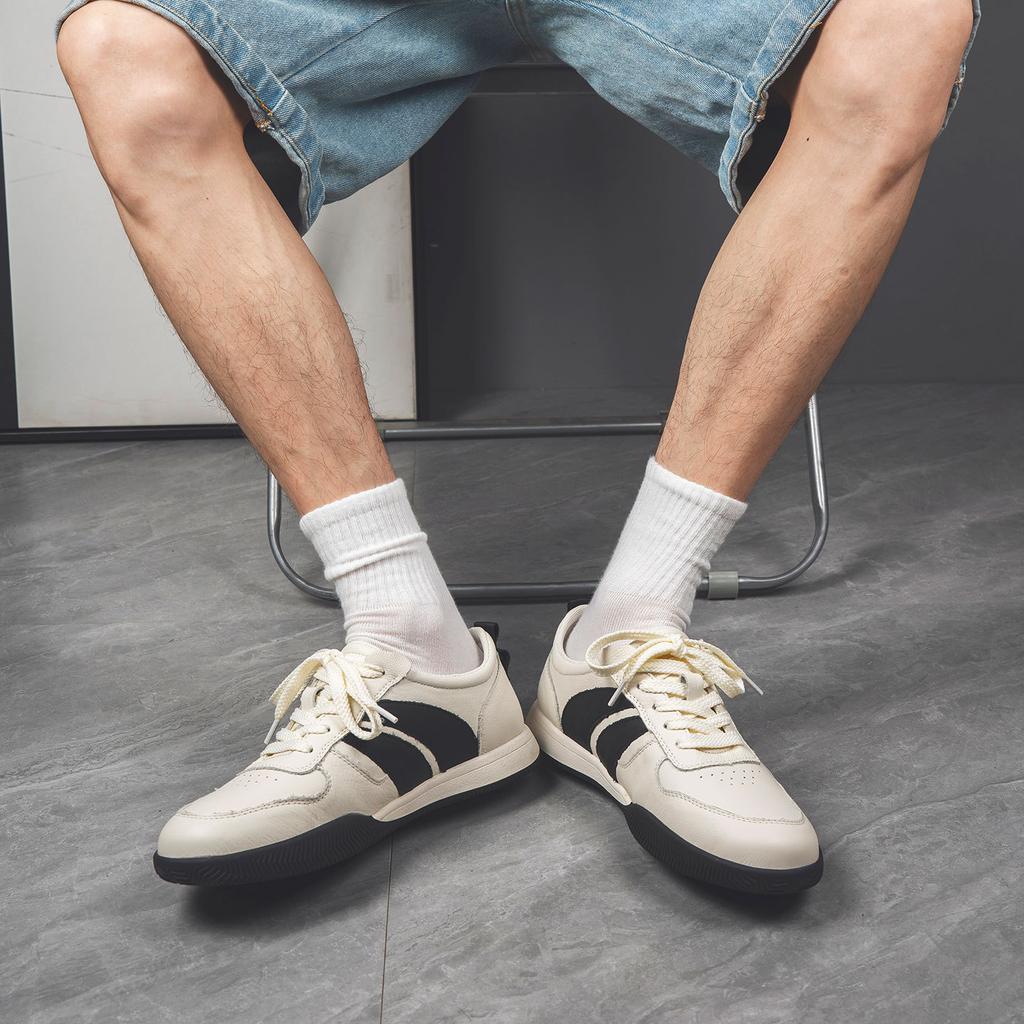 Retro Striped Man'S Casual Sneakers Soft Leather Low‑Top Flat Skate Shoes Lightweight Daily Walking Men'S Fashion Street Trainer