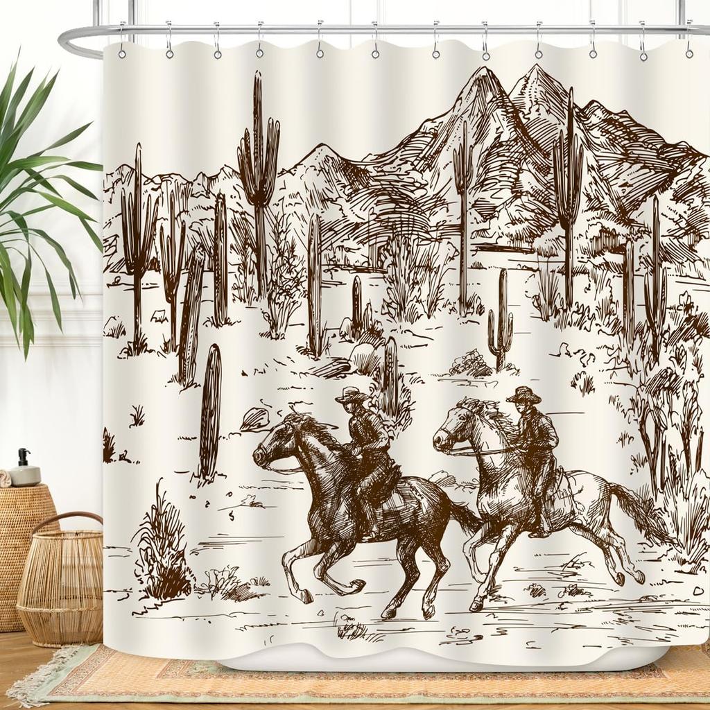 Western Aztec Shower Curtain Vintage Boho Head Geometric Rustic Native American Tribal Abstract Beige Bathroom Decor Polyester