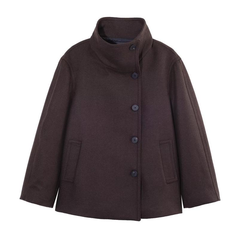 2026 Stylish European & American Wool High-Collar Short Coat Small коричневый