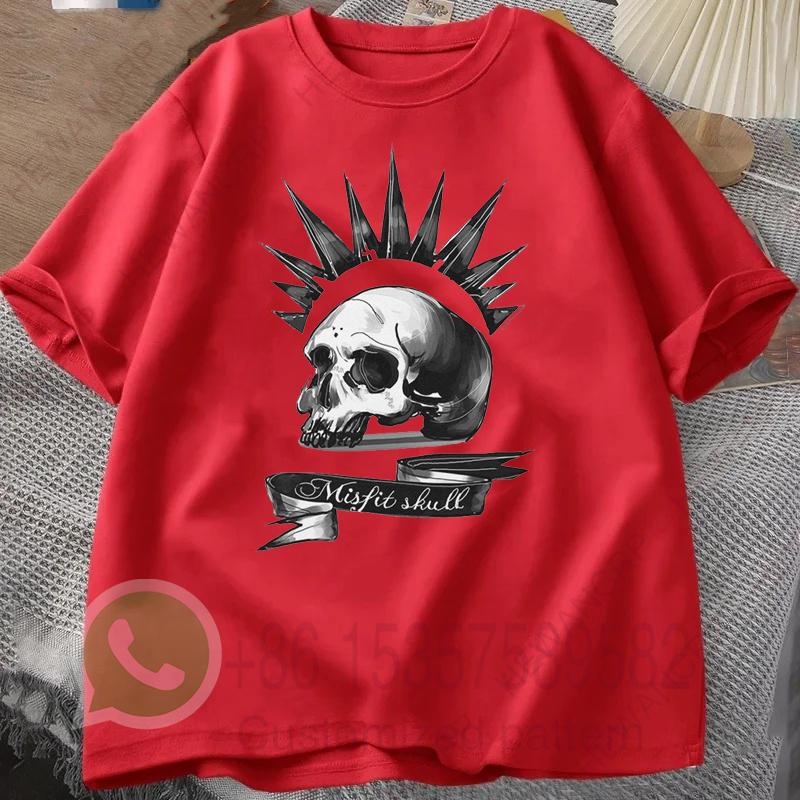 Misfit Skull TShirt Mens Tracksuit Cotton Shortsleeved Tops Crew Neck Pullover Casual Sportswear Harajuku Retro Streetwear