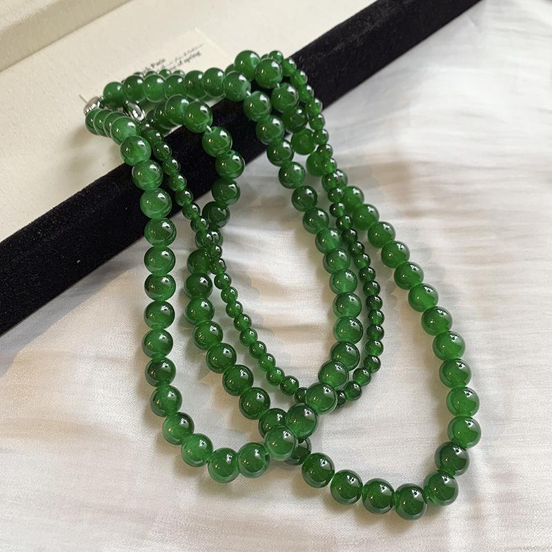 New Chinese ingot buckle green glazed bead necklace temperament collarbone chain Internet celebrity retro necklace women