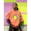 Fresh Fruits Lemon Printing Washed T Shirts Women Cotton T-Shirt Sport Summer Clothing Loose Hip Hop Short Sleeves