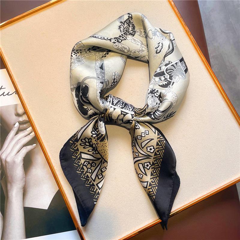 Ethnic style silk scarf portrait personalized square scarf 71cm yarn scarf sunscreen scarf simulation silk bow tie