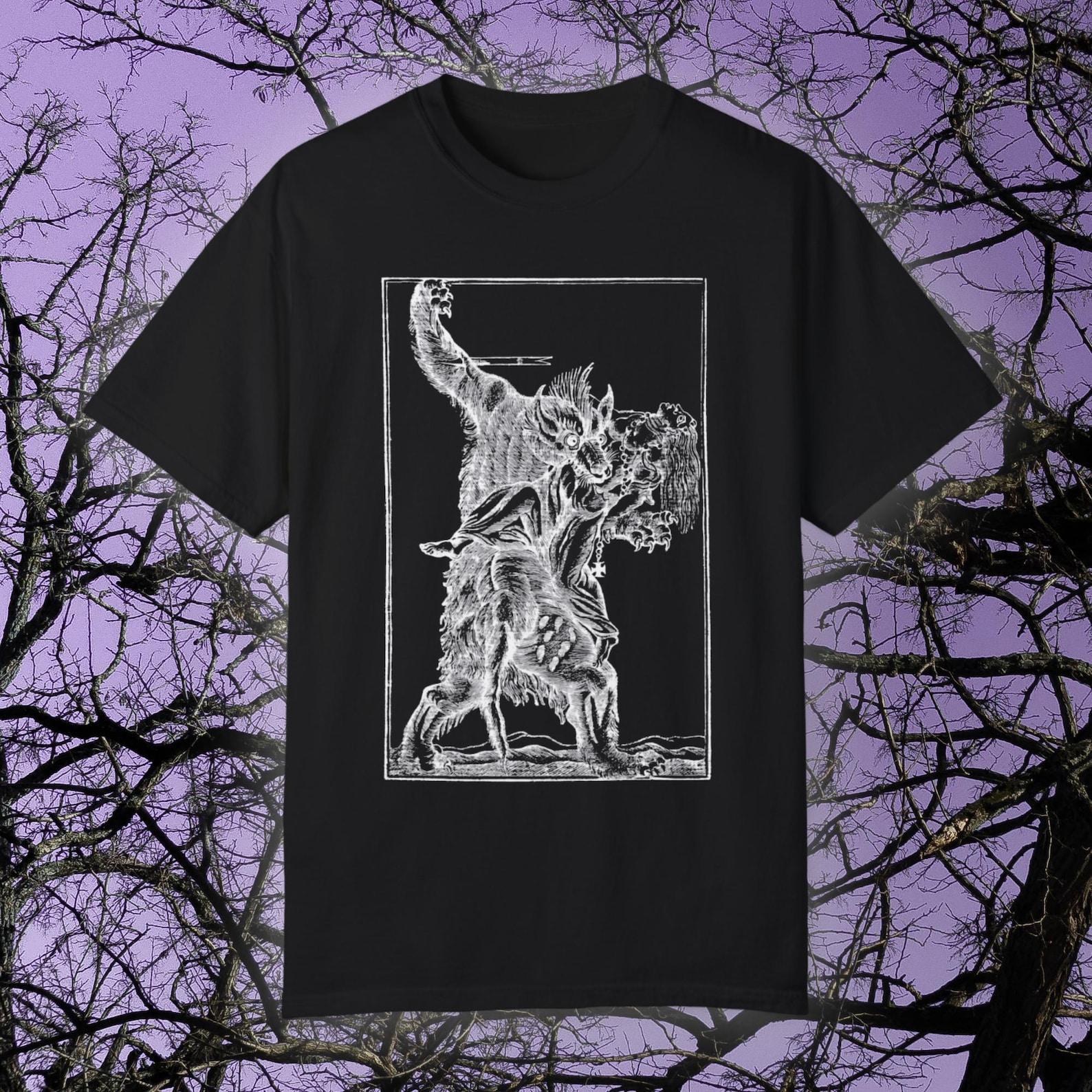 Werewolf, COMFORT COLORS, Lycanthrope T-Shirt, Creepy Shirt, Vintage Goth T-Shirt, Spooky Gothic, Creepy Medieval Art Unisex Tee 4XL