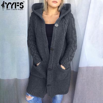 Damenmode Lässig Herbst Winter Einfarbig Druck Langarm Kapuze Damenbekleidung Wollstrickpullover Mäntel