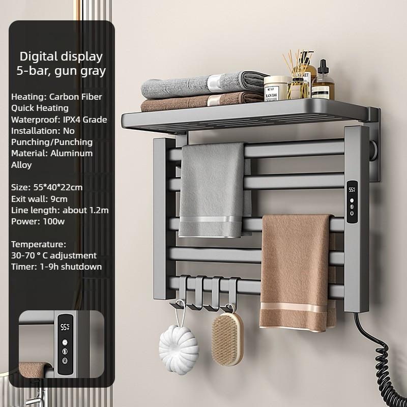 90° Intelligent Heating Drying Rack Bathroom Aluminum Alloy Towel Storage Rack Foldable Electric Towel Rack