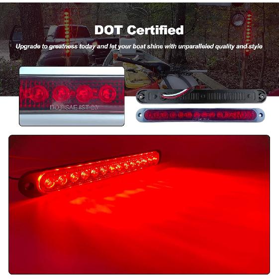10" LED Trailer Brake Lights Bar Strip Aluminum Alloy Base Red Stop Turn Identification Side Marker Tail Lights Assembly For Truck Marine Boats, 15