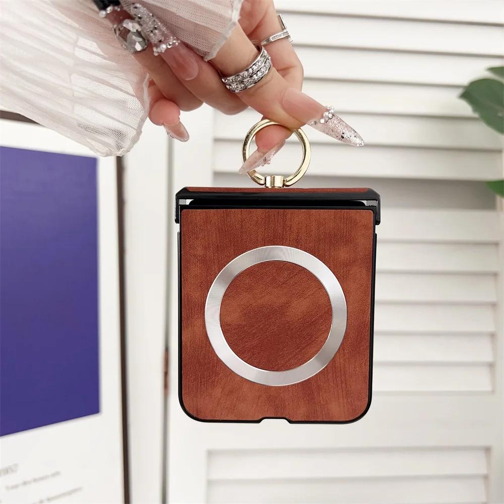 Leather Shockproof For Wireless Charging Phone Case for Motorola Razr 50 40 Ultra Mooto Razr 60 Ring Hinge Protective Cover
