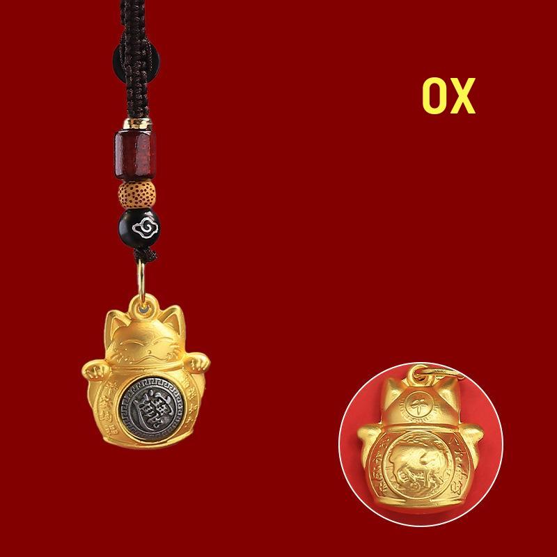 Brass Zodiac Fortune Cat Spinner Keychain Ornament