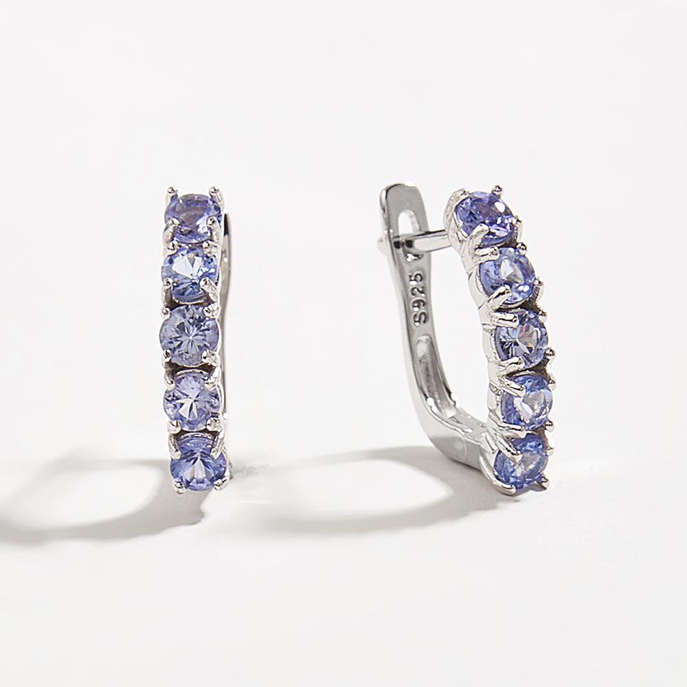 Set de bijuterii din tanzanit natural, cerceu inel, rotund, de 3 mm, cerceu inel din tanzanit albastru natural, argint 925