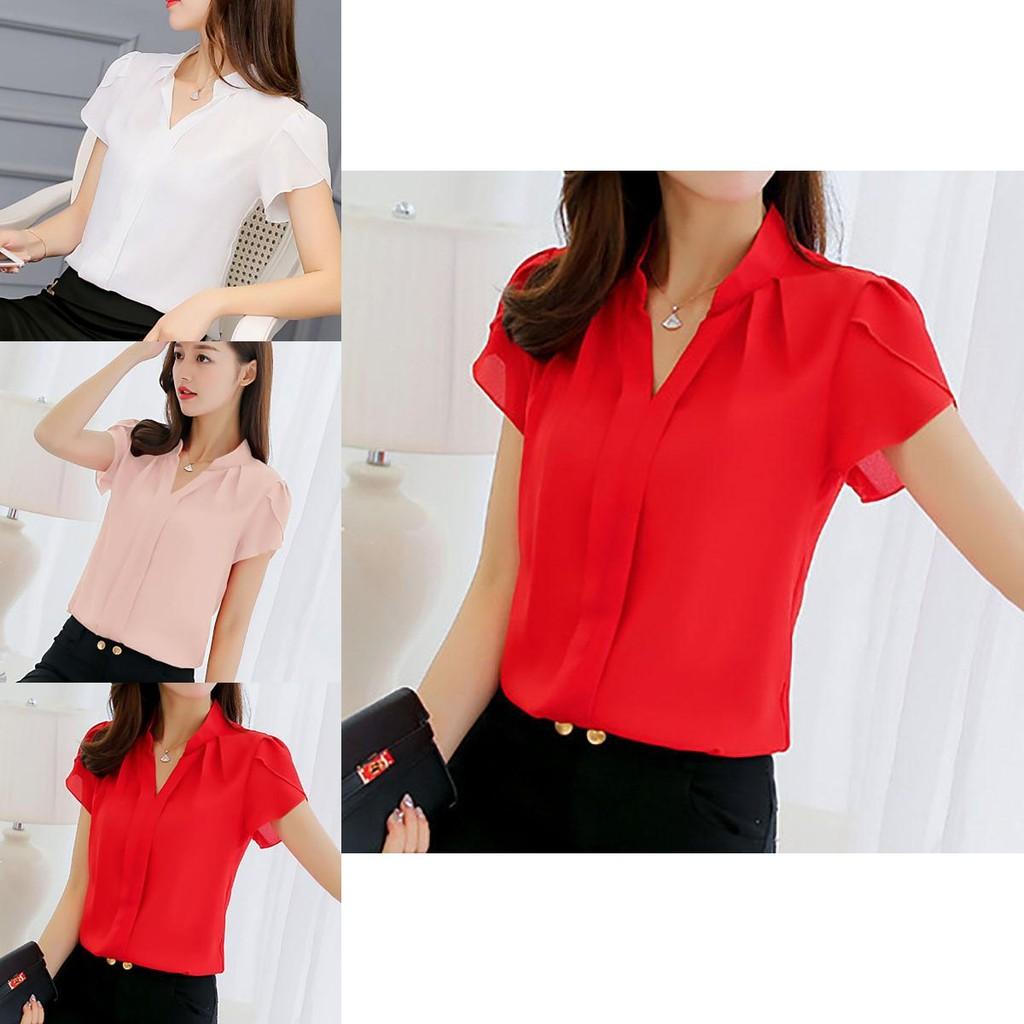 Elegant Women Casual Short Sleeves Chiffon Shirt For Summer Office And Formal Wear